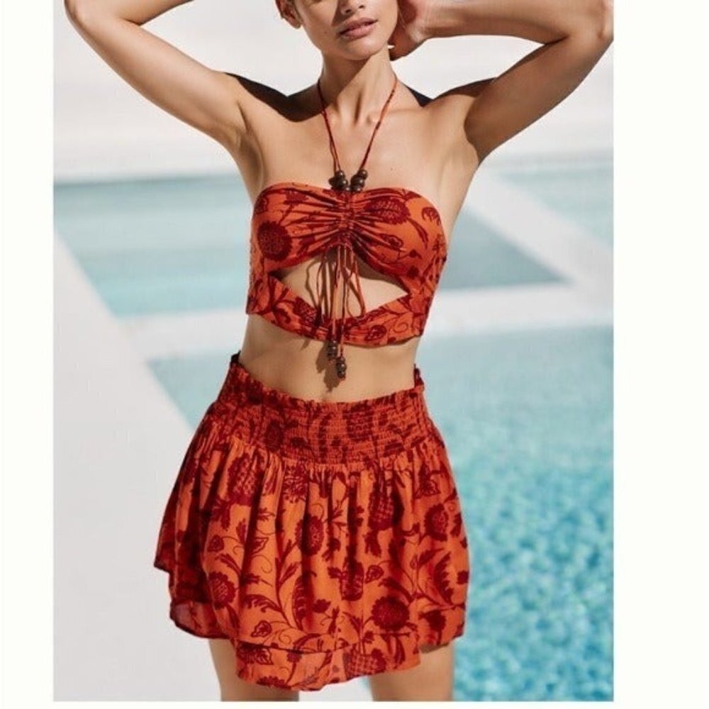 ANTHROPOLOGIE Beaded Boho Halter Top & Skirt Set Size XL NEW
